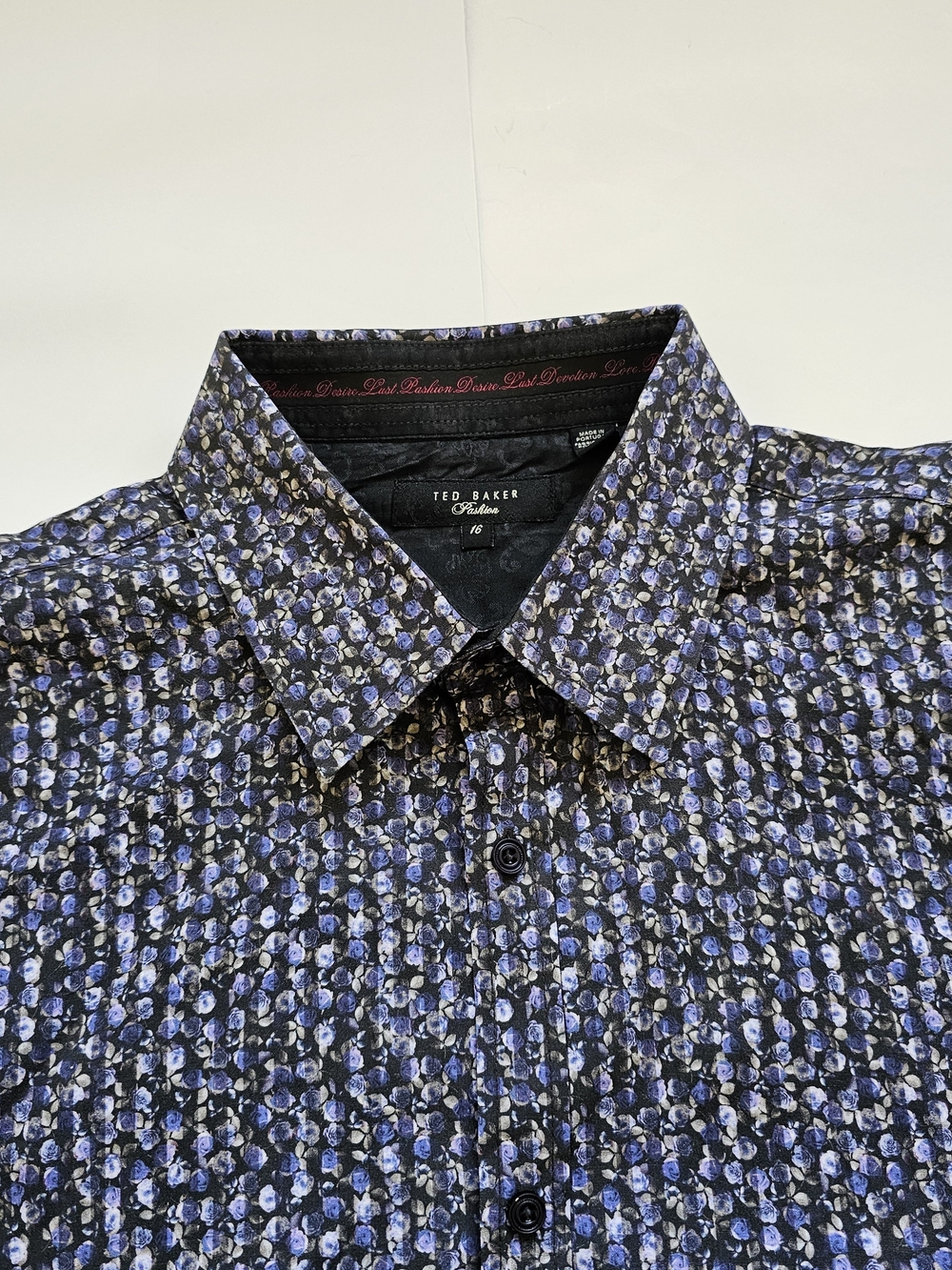 Ted Baker Black and Navy Micro Floral Dress Shirt Sz. 16 - Picture 5 of 8